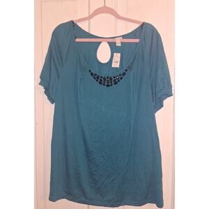 Lane Bryant Venezia Women's Size 22/24 Scoop Jeweled Neck Blouse Casual Office